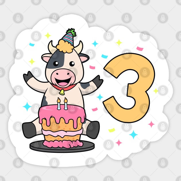 I am 3 with cow - kids birthday 3 years old Sticker by Modern Medieval Design